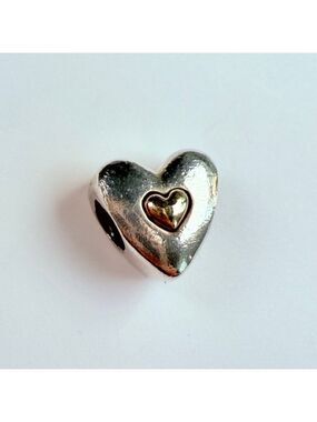 Pandora Happy Anniversary Two Tone 14K Gold & Sterling Silver 925 Heart Charm